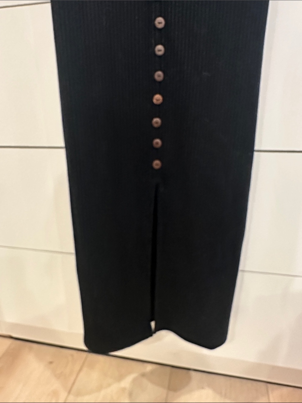 Black Ribbed Button-Front Dress - Picture 2 of 3